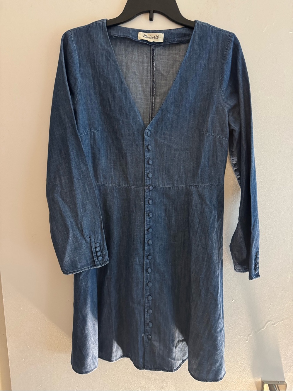 Madewell Women’s Lilyblossom Blue Long-Sleeve Button-Front Denim Dress Size 6